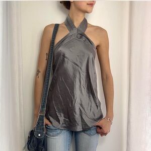 100% Silk Silver Halter Top